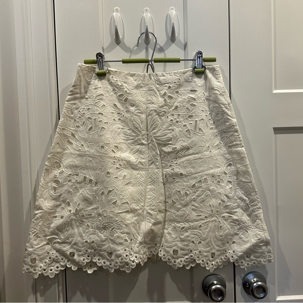 Theory Linen Blend Eyelet Lace A-Line Skirt
